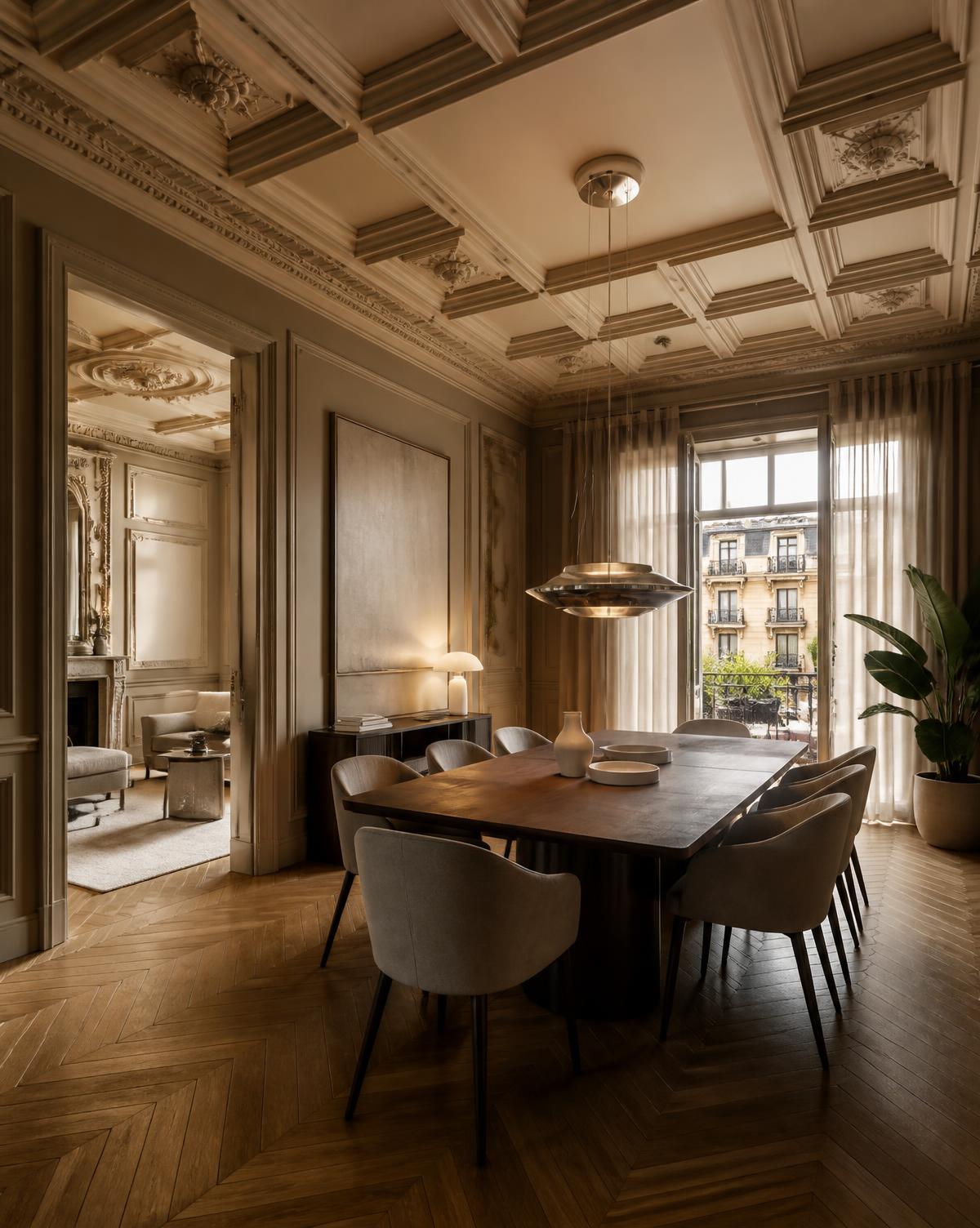Comedor señorial de un piso de lujo en Rambla de Catalunya, Barcelona